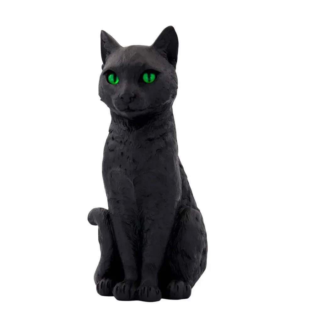 Gothic Black Cat Figurine w/ Piercing Green Eyes 13in Spooky Halloween Decor NEW